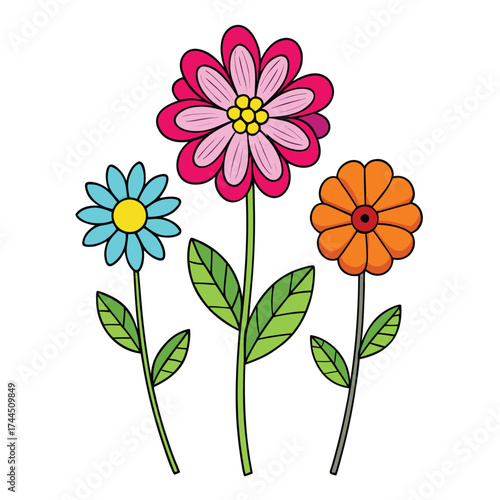 Simple Vector Flowers Set on White Background