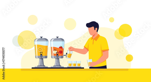 Cheerful Buffet Dispenser Illustration Showcasing Refreshing Drinks Service Fresh And Ready
