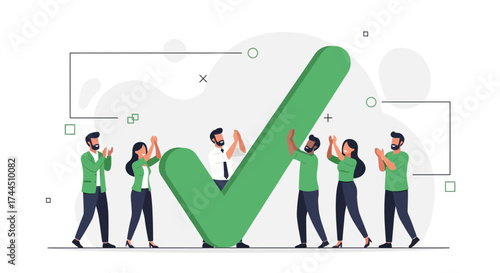 Celebrating Completion: Successful Team Achieves Goal Together with a Symbolic Checkmark