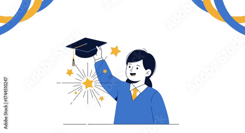 Celebrating Graduation: Young Person Joyfully Holding Up the Cap and Sharing Felicitation