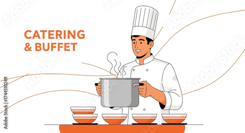 Cheerful Chef Preparing Meals For Catering Service And Buffet Presentation