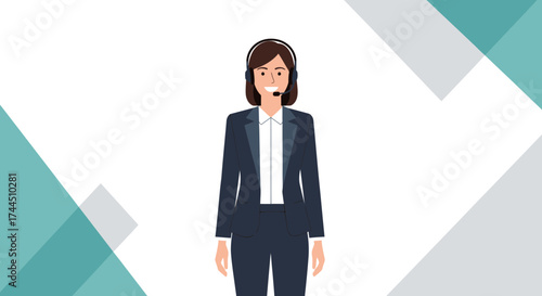 Cheerful Customer Service Representative Wearing Headset Offering Assistance and Support in Office