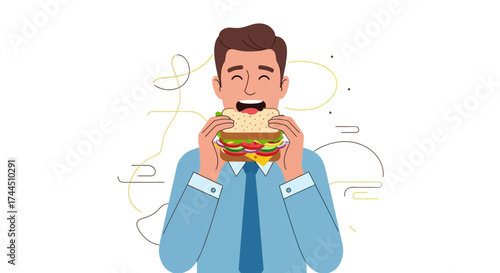 Cheerful Executive Enjoying A Delicious, Freshly Made Sandwich During Lunch Break