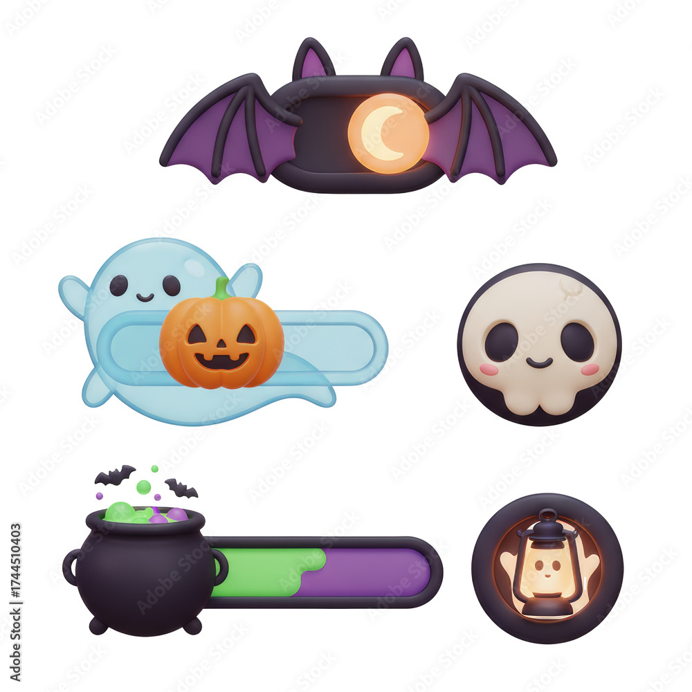 Fototapeta premium 3D Adorable Halloween themed UI elements