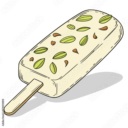 Vector art of kulfi ice cream bar with pistachios and almonds
