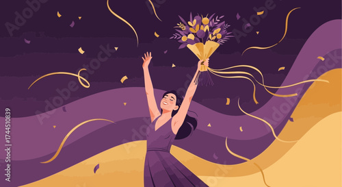 Celebratory Illustration Showcasing a Moment of Joy, Celebration, and Floral Delight