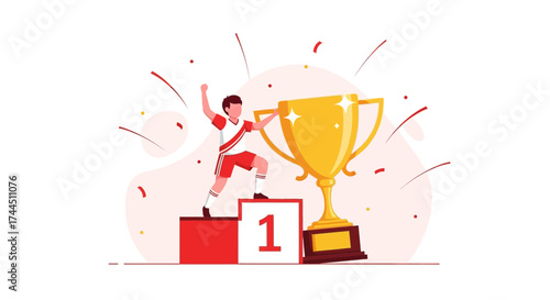 Champion Celebrating Victory Achieving First Place With Trophy After Success