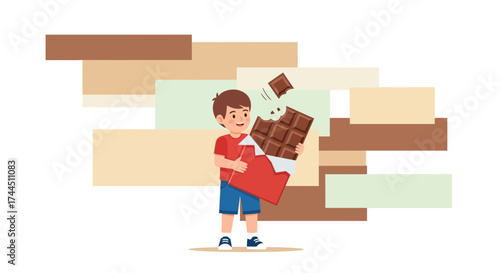 Cheerful Child Holding Delicious Chocolate Bar Ready To Enjoy Sweet Treat