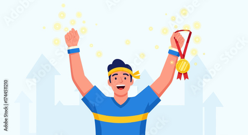 Champion's Triumph: Celebrating Achievements with Pride and a Gleaming Gold Medal