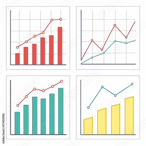Vector art of four different types of charts and graphs