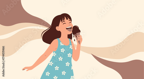 Cheerful Girl Reveling in Ice Cream Laughter, Joyful and Delightful Summer Moment