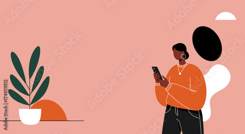 Woman uses smartphone for digital communication social media or online content in modern setting
