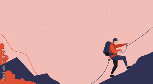 Determined climber ascending a mountain symbolizing adventure challenge and perseverance