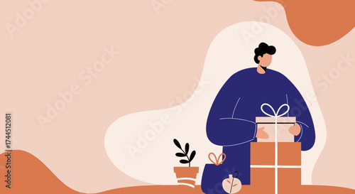 Man with gift boxes celebrating special occasions Ideal for holidays ecommerce or appreciation