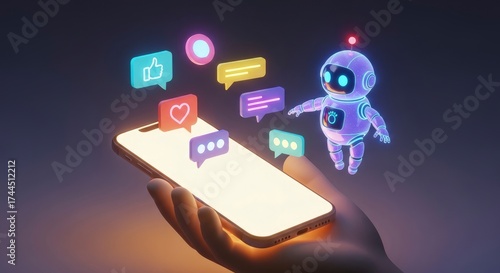 Wallpaper Mural AI Chatbot Interacting with Social Media on a Smartphone. Torontodigital.ca