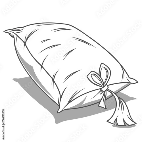 Vector art of line art illustration of a pillow tied with a ribbon