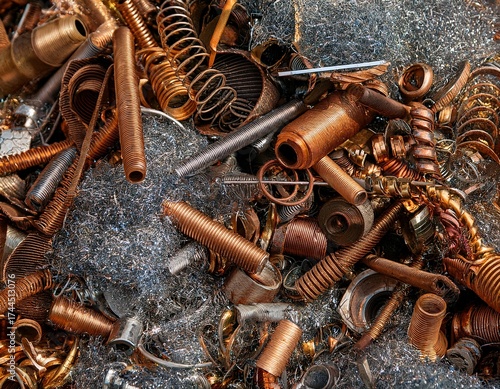 full frame view of raw industrial scrap metal shavings shards and filings machine debris