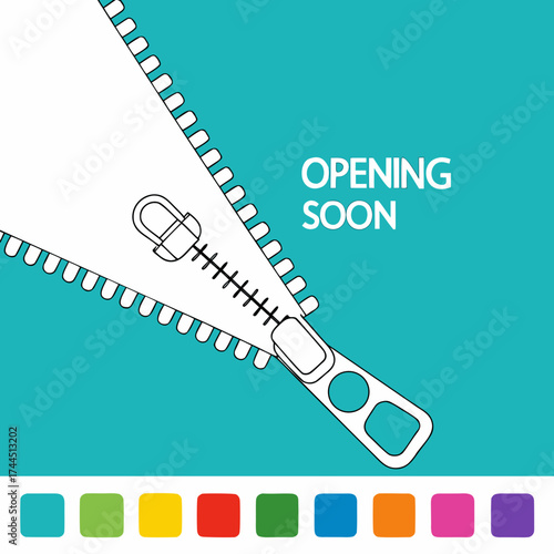 Vector art of zipper opening soon with colorful squares below