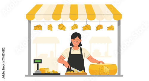 Cheese Shopkeeper Presenting and Preparing Delicious Artisan Cheese For Sale