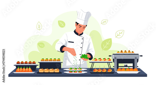 Chef Adds Herbs, Prepares Appetizers for Fine Dining Culinary Experience