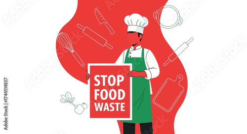 Chef Advocate Presenting A Poster With A Message Against Food Spoilage And Waste
