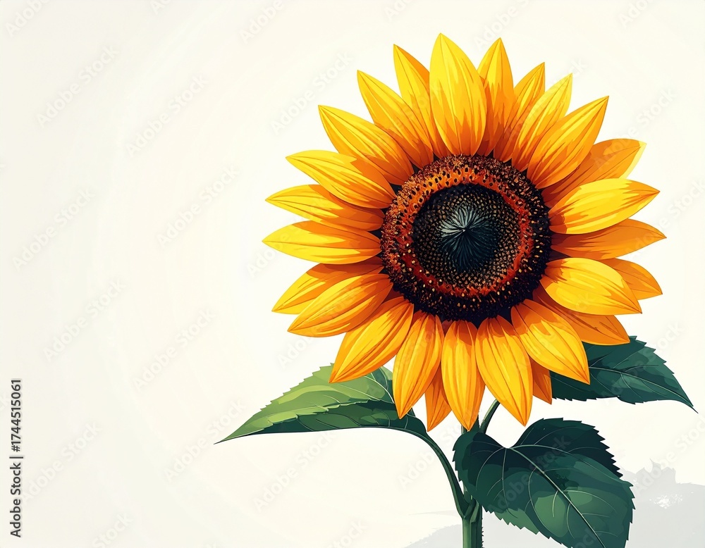 Obraz premium Girasol minimalista, Ilustración de girasol con pétalos amplios y centro definido, líneas limpias