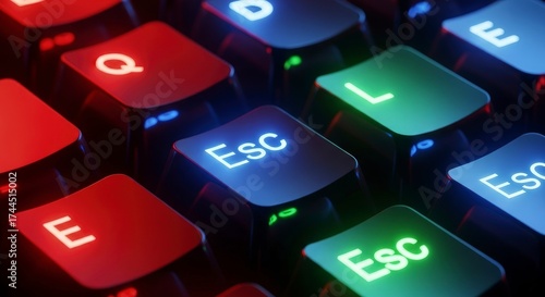 Illuminated Keyboard Keys - A Close-Up View of Colorful Backlighting.