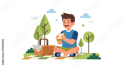 Cheerful Person Enjoying A Sandwich During A Delightful Outdoor Picnic