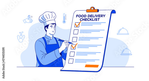 Chef Inspecting Food Delivery Checklist For Restaurant Orders And Service Quality