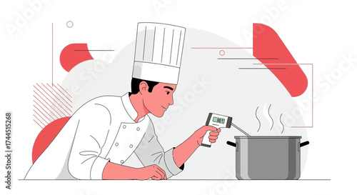 Chef Checking Temperature, Illustrative Cooking, Culinary Precision, And Flavor Validation
