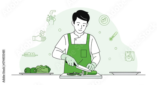 Chef preparing fresh vegetables in the kitchen illustrating health and hygiene practices