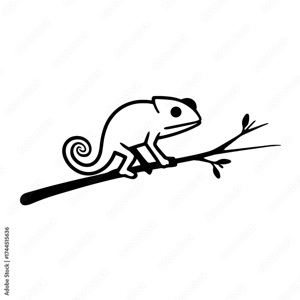 Fototapeta premium Chameleon. Chameleon simple black and white line art vector logo