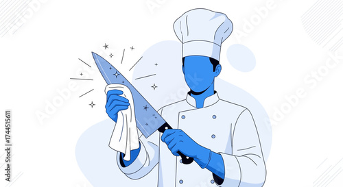 Chef Polishing Blade: A Culinary Professional Preparing And Maintaining His Essential Tool