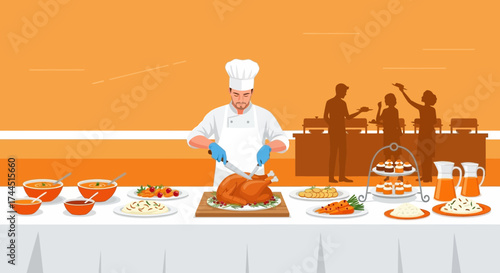 Chef Cutting Thanksgiving Roasted Chicken, Gourmet Delight, Festive Dining Experience