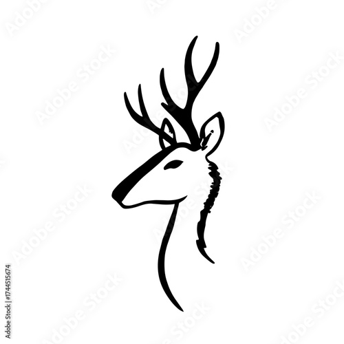 Pronghorn. Pronghorn simple black and white line art vector logo