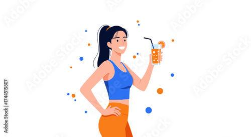 Cheerful Woman with Fresh Citrus Juice, Healthy Lifestyle and Wellbeing Concept