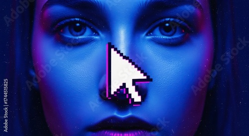 Surreal Portrait of a Woman with a Digital Cursor Overlay.