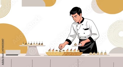 Chef preparing appetizers for a catering or event in a sophisticated and modern style