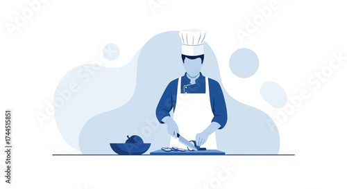 Chef Slicing Fresh Vegetables With Knife Readying Ingredients For Cooking Restaurant Meal