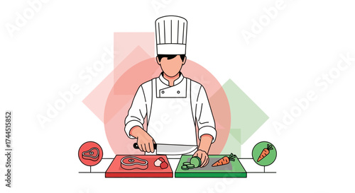 Chef Preparing Ingredients in a Modern Kitchen Illustration, Making Delicious Food