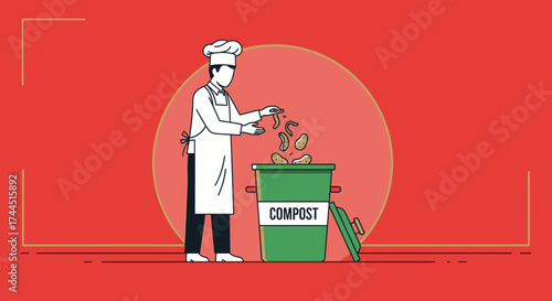Chef Preparing Kitchen Waste For Composting Showing Sustainable Practices In The Kitchen
