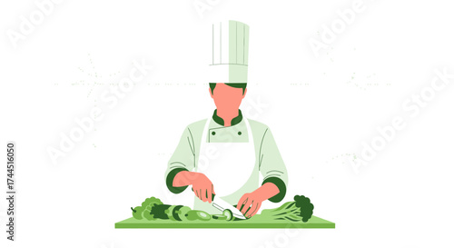 Chef Preparing Vegetables in the Kitchen, Cutting Fresh Ingredients for Cooking