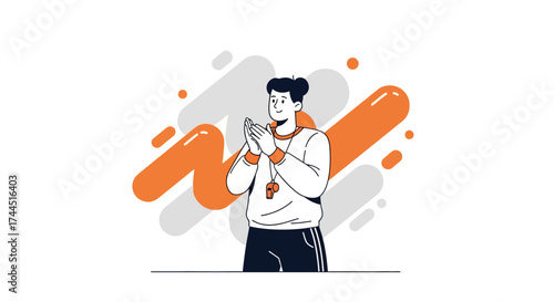 Cheering Coach Clapping Hands and Encouraging Team Inside Creative Minimalist Design