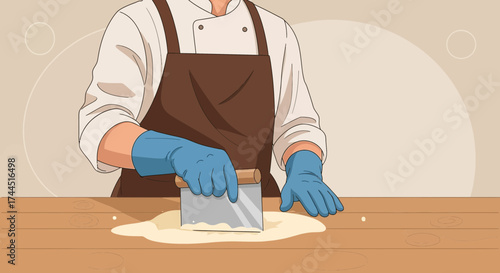 Chef Preparing Dough On Table Illustrating Baking Concept With Culinary Action