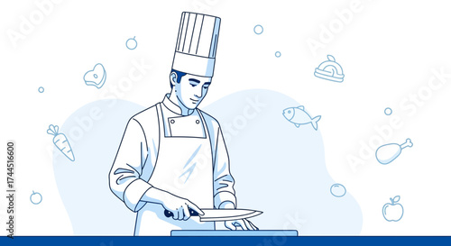 Chef Preparing Food Illustration: A Culinary Artist at Work in Modern Design