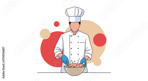 Chef Preparing Food In The Kitchen, Artistic Illustration With Culinary Theme