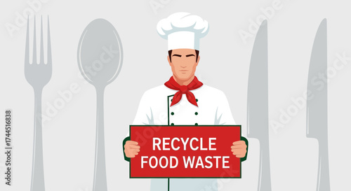 Chef Promoting Recycling Food Waste With Cutlery Silhouettes on a Neutral Background