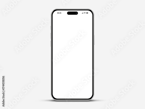 Realistic smartphone mockup. Mobile phone vector with isolated on white background. Device front view. 3D mobile phone with shadow. Realistic, high quality smart phone mockup for ui ux presentation.