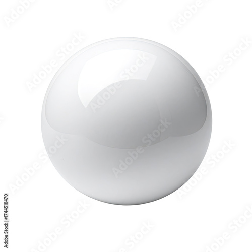 Glossy, white sphere with highlights and reflections, set against a black background
