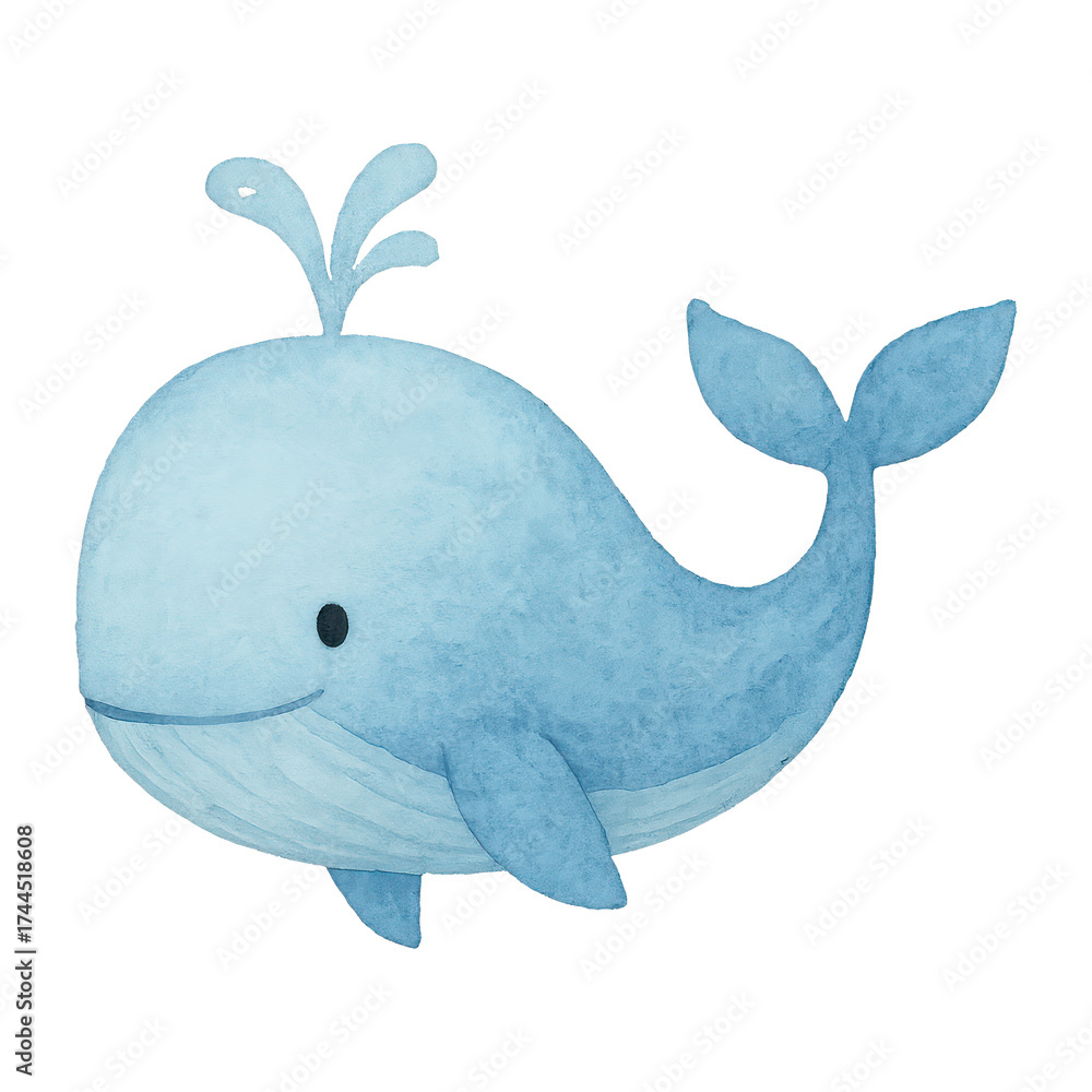 Fototapeta premium PNG Cute watercolor blue whale illustration.
